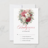 Classic Boho Red Blush Floral Wedding RSVP Karte (Vorderseite)