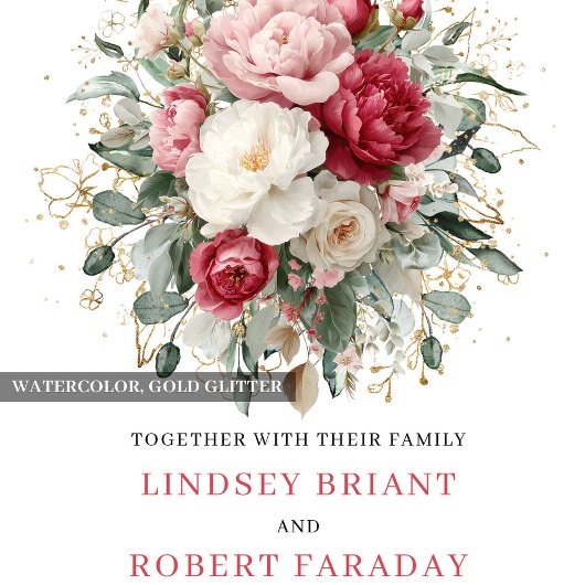 Classic Boho Red Blush Gold Floral Wedding Invite Einladung