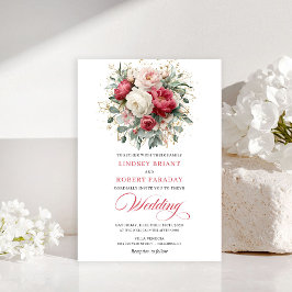 Classic Boho Red Blush Gold Floral Wedding Invite Einladung