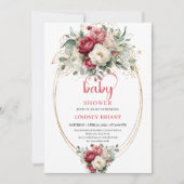 Classic Boho Red White Floral Gold Baby Shower Einladung (Vorderseite)