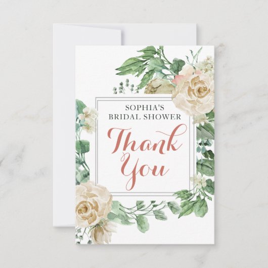 Classic Boho Rose Floral Brautparty Vielen Dank Dankeskarte (Vorderseite)