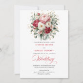 Classic Boho Ruby Red Blush Gold Floral Invitation Einladung (Vorderseite)