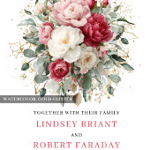 Classic Boho Ruby Red Blush Gold Floral Invitation Einladung