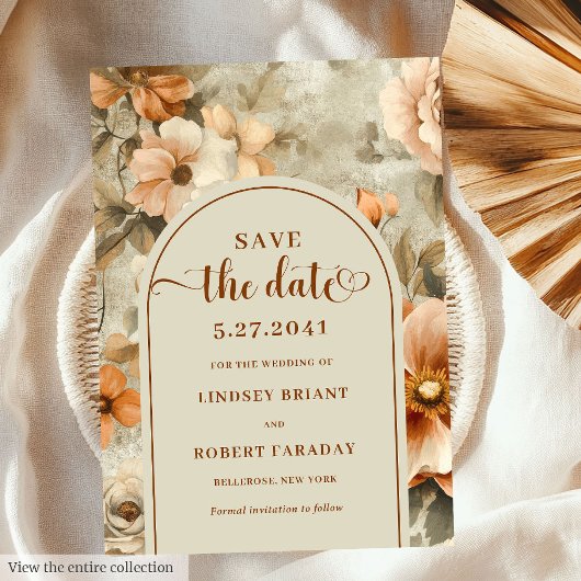 Classic Boho Terra Cotta Olive Floral Save Date Einladung