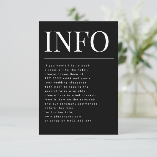 Classic Bold Big Monogram Details Onyx Tuxedo Info Begleitkarte (Stehend Vorderseite)