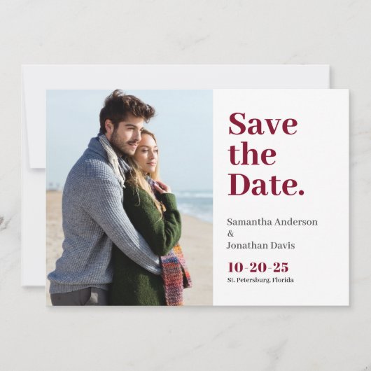 Classic Bold Burgundy Typografie Save The Date (Vorderseite)