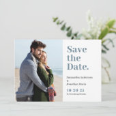 Classic Bold Dusty Blue Typografy Save The Date (Stehend Vorderseite)
