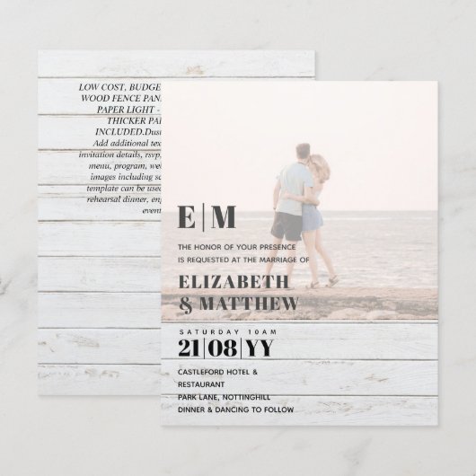 Classic BOLD FOTO OVERLAY Wedding Invite BUDGET (Vorne/Hinten)