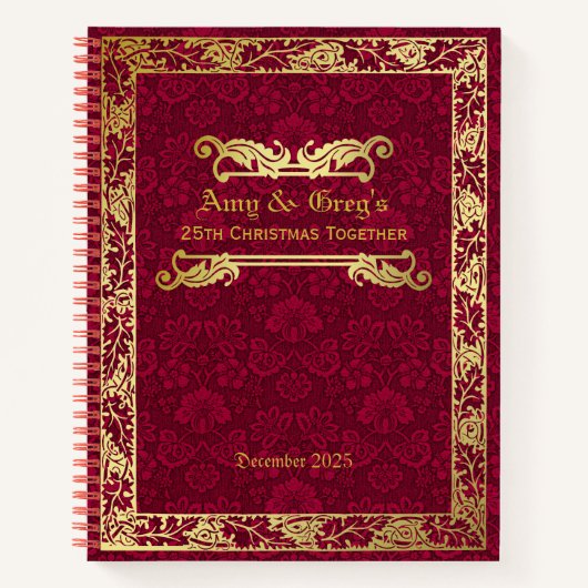 Classic Book Cover Gold Foliage Crimson Damask Notizblock (Vorderseite)