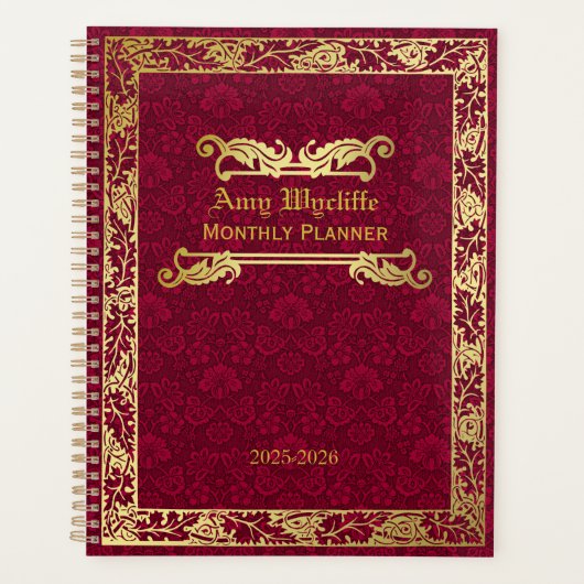 Classic Book Cover Gold Foliage Crimson Damask Planer (Vorderseite)