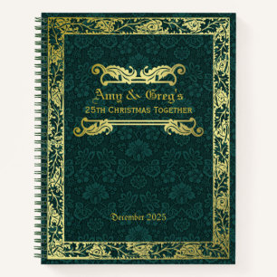 Classic Book Cover Gold Foliage Green Damask Notizblock