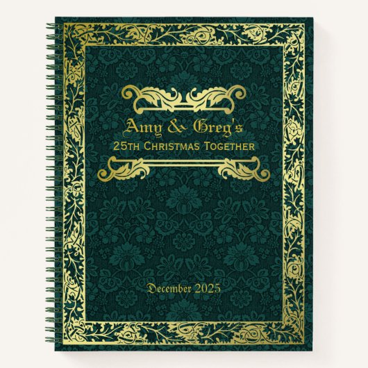 Classic Book Cover Gold Foliage Green Damask Notizblock (Vorderseite)