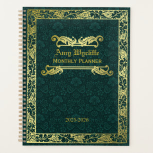 Classic Book Cover Gold Foliage Green Damask Planer