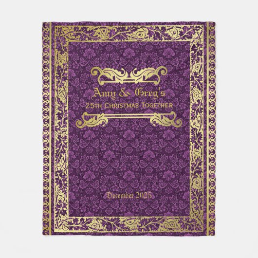 Classic Book Cover Gold Foliage Lila Damask Fleecedecke (Vorderseite)