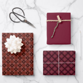 Classic Bordeaux Red & Gold 3 Stück Wrap Set Geschenkpapier Set