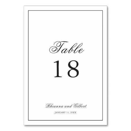 Classic Border Black and White Timeless Wedding Tischnummer (Vorderseite)