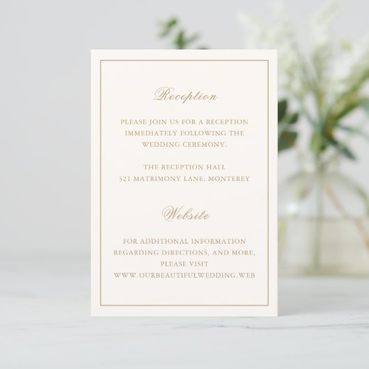 Classic Border Ivory and Gold Timeless Wedding Begleitkarte (Stehend Vorderseite)