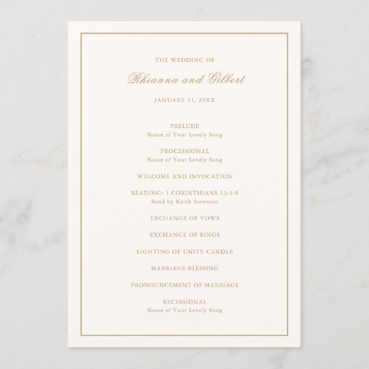 Classic Border Ivory and Gold Timeless Wedding Programm (Vorderseite)