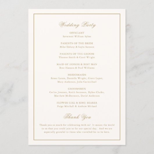 Classic Border Ivory and Gold Timeless Wedding Programm (Rückseite)