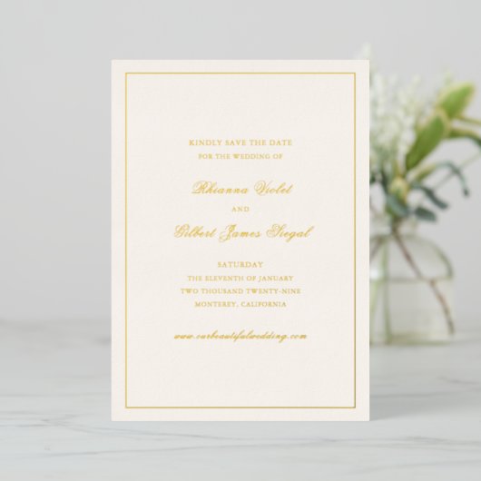 Classic Border Timeless Wedding Save the Date Folieneinladung (Stehend vorne)