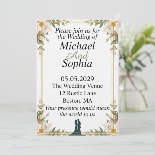Classic Botanical Border Wedding Invitation Einladung (Stehend Vorderseite)