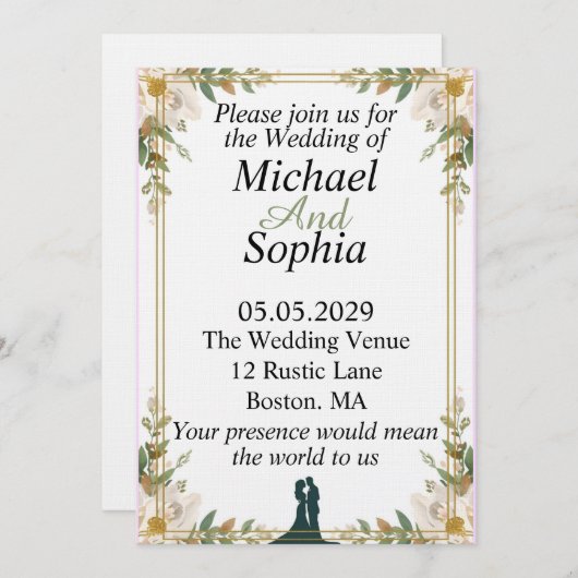 Classic Botanical Border Wedding Invitation Einladung (Vorne/Hinten)