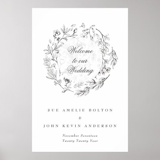 Classic Botanical Florals Wedding Welcome Poster (Vorne)