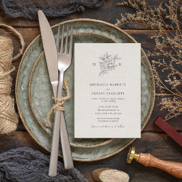 Classic Botanical Monogram Wedding Einladung