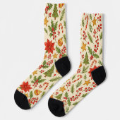 Classic Botanical Poinsettia Floral Art Pattern Socken (Linkes Detail)