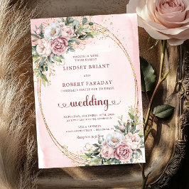 Classic Botanical Rose Gold Blush Wedding Invite Einladung