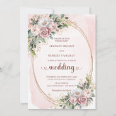 Classic Botanical Rose Gold Blush Wedding Invite Einladung (Vorderseite)