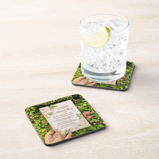 Classic Botanical Wedding Invi Getränkeuntersetzer (Rechte Seite)