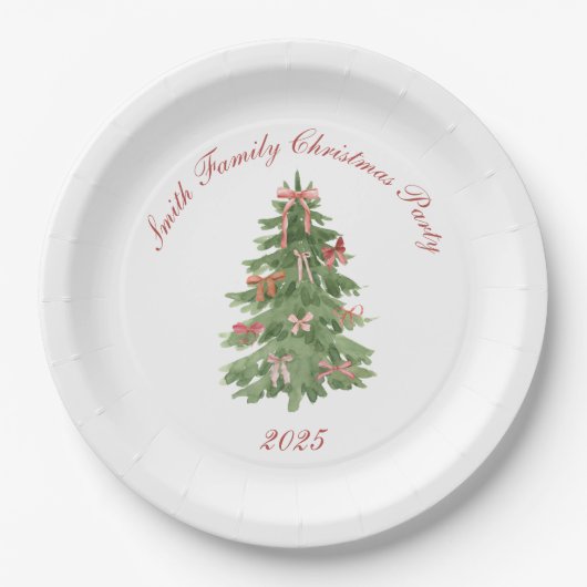 Classic Bow Tree Family Christmas Party Holiday Pappteller (Vorderseite)