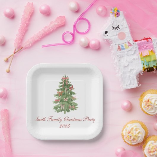 Classic Bow Tree Family Christmas Party Holiday Pappteller (Party)