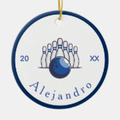 Classic Bowling Design Buttone & Ball Name & Year Keramik Ornament (Vorne)