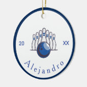 Classic Bowling Design Buttone & Ball Name & Year Keramik Ornament (Links)