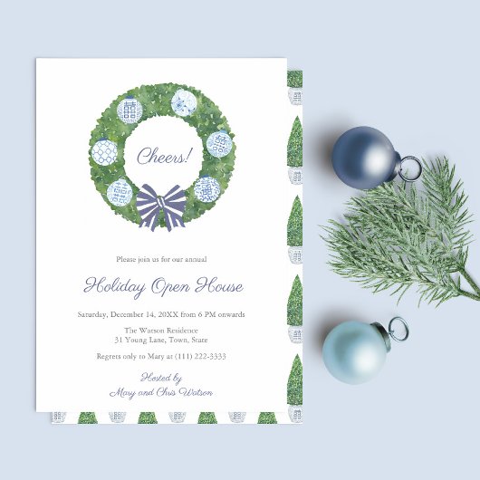 Classic Boxwood Blue White Christmas Holiday Party Einladung