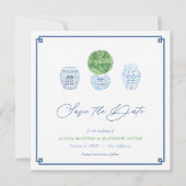 Classic Boxwood Ginger Jar Blue & Green Wedding Save The Date (Vorderseite)