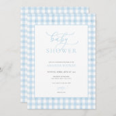 Classic Boy Blue Gingham Baby Dusche Einladung (Vorne/Hinten)