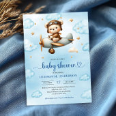 Classic Boy Shower Teddy Bear Pilot Blue Brown Einladung