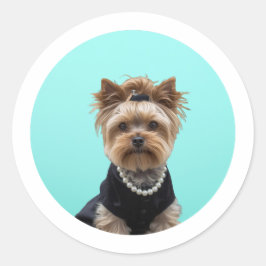 Classic Breakfast Poster Yorkshire Terrier Yorkie Runder Aufkleber