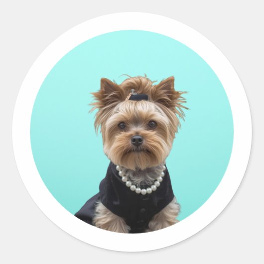 Classic Breakfast Poster Yorkshire Terrier Yorkie Runder Aufkleber (Vorderseite)