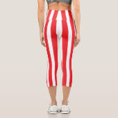 Classic Bright Red and White Striped Capri Leggings (Rückseite)