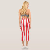 Classic Bright Red and White Striped Capri Leggings (Rückseite)