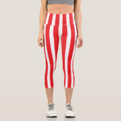 Classic Bright Red and White Striped Capri Leggings (Vorderseite)