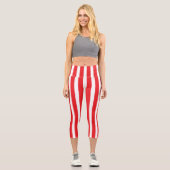 Classic Bright Red and White Striped Capri Leggings (Vorderseite)