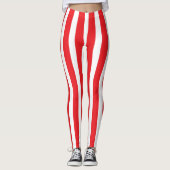 Classic Bright Red and White Striped Stylish Leggings (Vorderseite)
