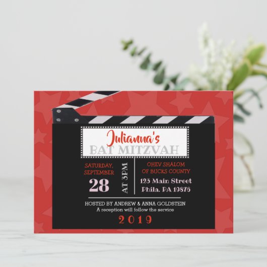 CLASSIC BROADWAY Bat Mitzvah Einladung (Stehend Vorderseite)