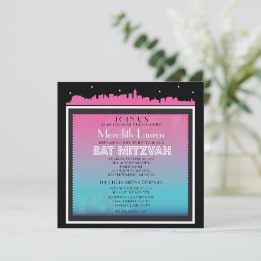 CLASSIC BROADWAY Bat Mitzvah Einladung CENTERED (Stehend Vorderseite)