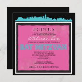 CLASSIC BROADWAY Bat Mitzvah Einladung in Rosa1 (Vorne/Hinten)